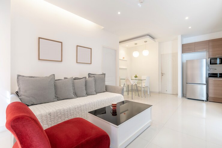 Foto design de interiores na sala de estar com mesa de jantar
