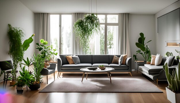 Design de interiores na sala de estar e sofá moderno generativo ai