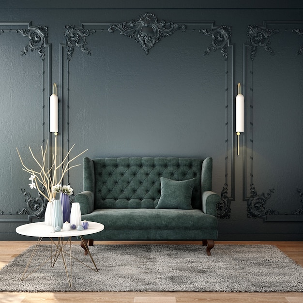Design de interiores para sala de estar em estilo clássico