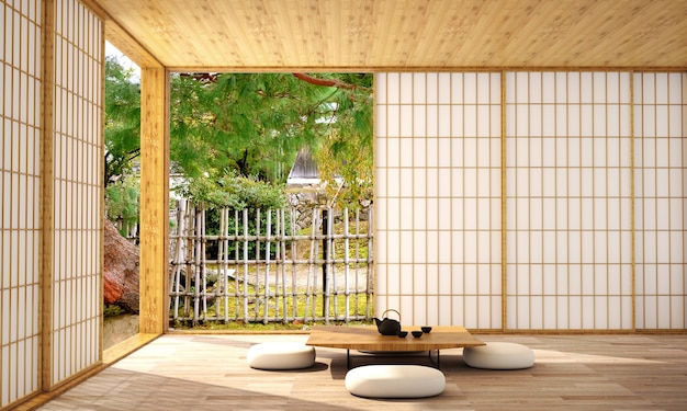 Design de interiores para sala de estar em estilo japonês