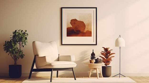 Design de interiores retrô da sala de estar com sofá estilista Generative AI