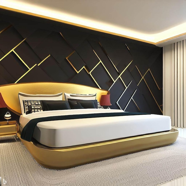design de interioresquarto moderno luxo quarto 3d luxo quarto metálico abstrato