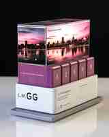 Foto design de lg g8 box com uma paleta cinza e branca purple highlights fe web layout poster flyer art