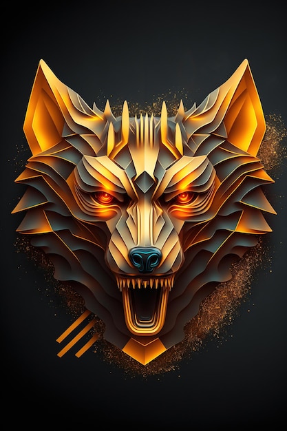 Design de logotipo 3d de cabeça de lobo