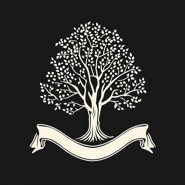 Design de logotipo de árvore de juniper vintage com bagas decorativas e tinta de tatuagem de bandeira Design de arte simples