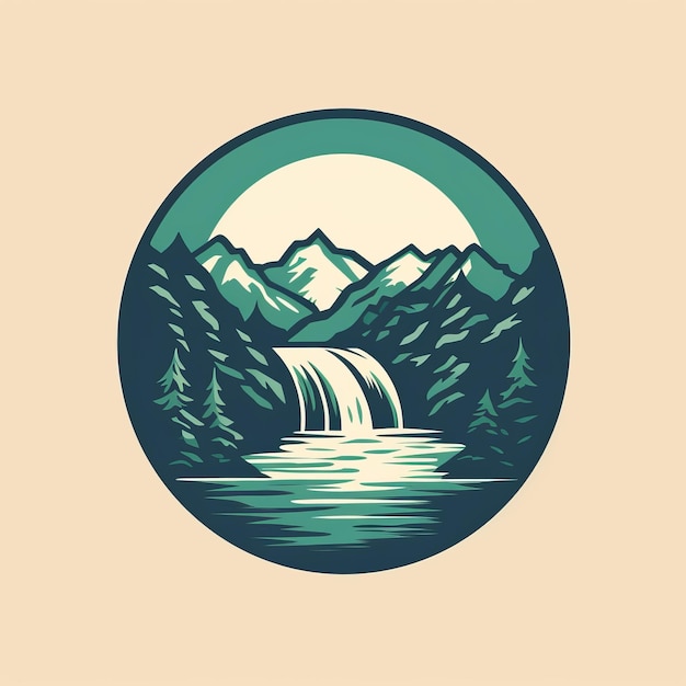 Foto design de logotipo de cachoeira de montanha vintage