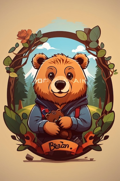 design de logotipo de desenho animado de ilustração de urso