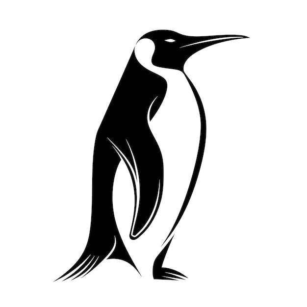 Design de logotipo de pinguim com forma ereta decorada com bicos e mosca criativa simples arte minimalista