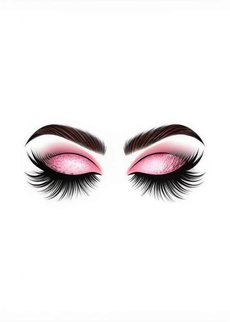 Foto design de logotipo de salão de extensão de pestanas com sombra de olhos rosa e pestanas longas ai gerativa