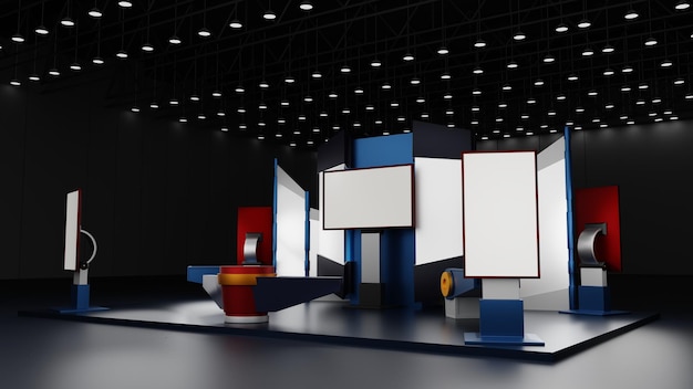 Design de maquete de exibição de estande de exibição para feira de eventos no salão de exposições 3D render