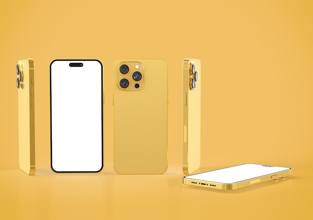 Design de maquete de smartphone realista dourado com tela em branco para aplicativo de design de site infográfico