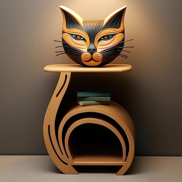 Design de mesa de cabeceira feita no estilo de um gato