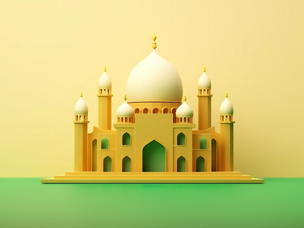 Design de Mesquita 3D contra Gradiente Verde e Amarelo