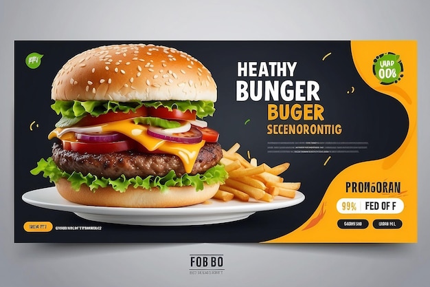 Design de modelo de banner da web de promoção de negócios de fast food Restaurante de hambúrguer saudável