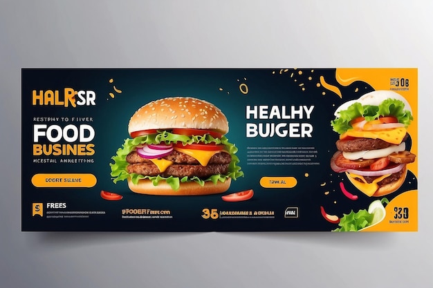 Design de modelo de banner da web de promoção de negócios de fast food Restaurante de hambúrguer saudável