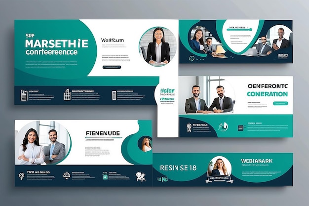 Foto design de modelo de banner de conferência de negócios para programa de aula on-line de marketing de webinar, etc.