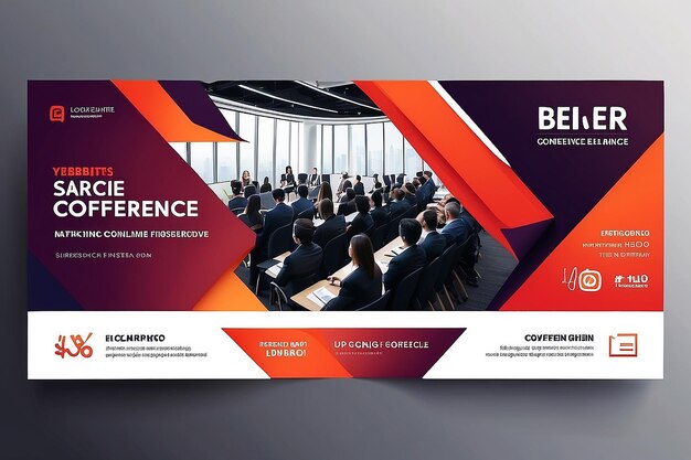 Foto design de modelo de banner de conferência de negócios para programa de aula on-line de marketing de webinar, etc.