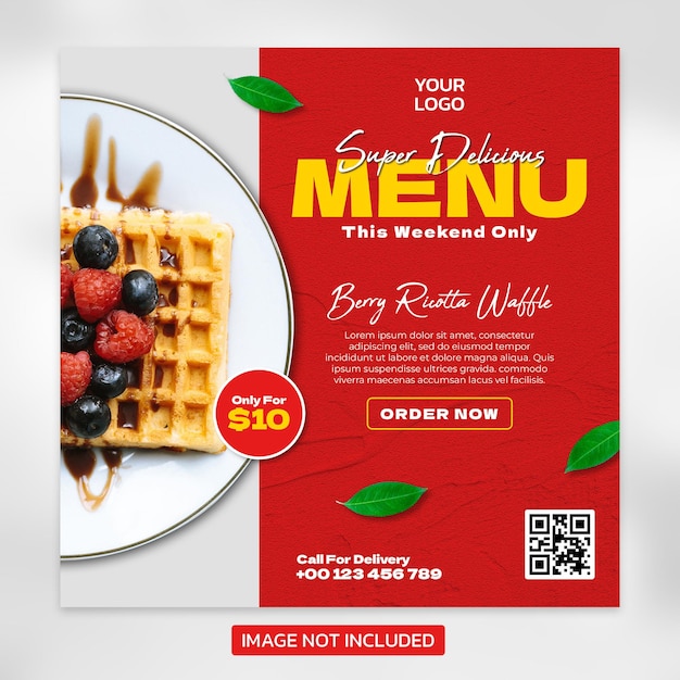 Design de modelo de banner de menu de comida para postagens de mídia social