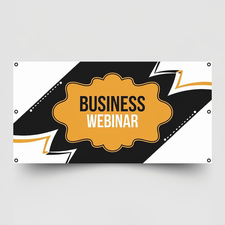 Foto design de modelo de banner horizontal de webinar de negócios design de banner moderno com fundo preto e branco e forma de moldura amarela utilizável para capa e cabeçalho de banner