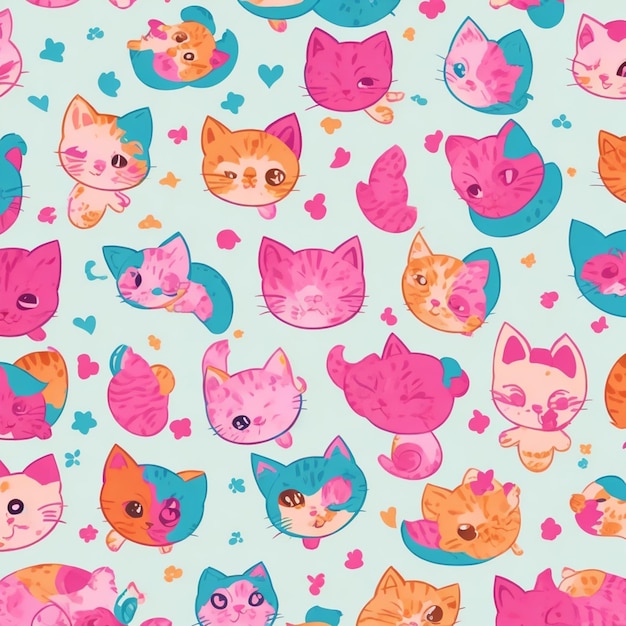 Design de padrão de pow de gatinho colorido fofo vetorial