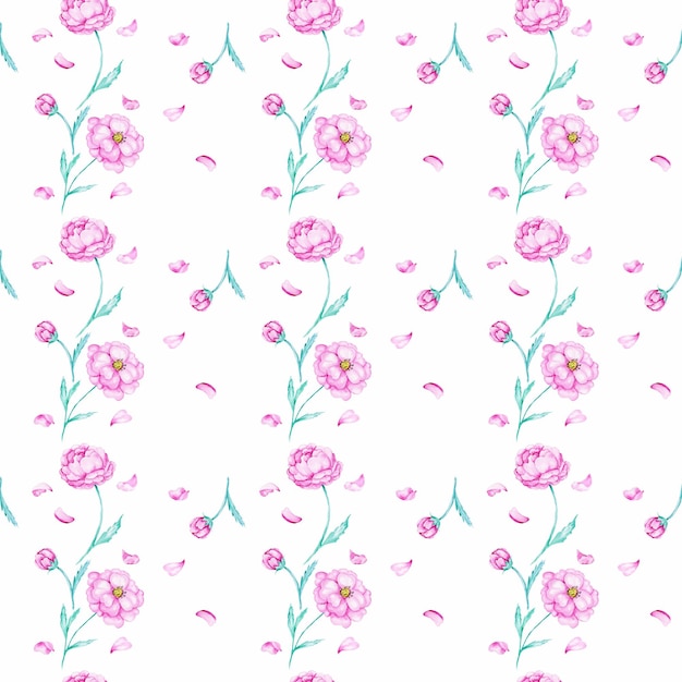 Design de papel de parede de quarto sem costura com flores cor de rosa