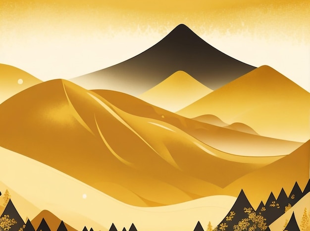Design de papel de parede Golden Peaks CartoonStyle Gold Mountain