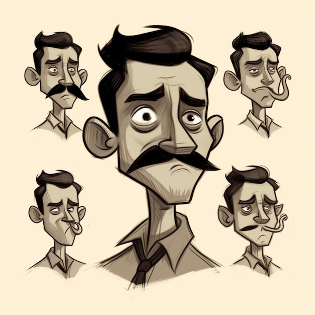 Foto design de personagem de desenho animado de um homem com bigode e bigodes geradores de ia