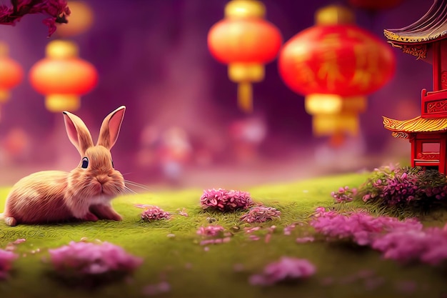 Design de personagens de coelhinho fofo para o Ano Novo Chinês 2023 ano do coelho