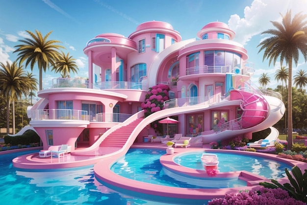 Design de piscina na casa dos sonhos da Barbie do futuro