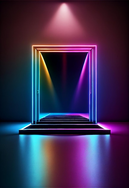Design de pódio mínimo vazio com reflexo de luz de cor neon