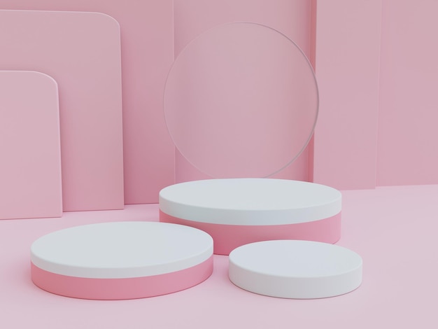 Design de pódio renderizado em 3d rosa e branco