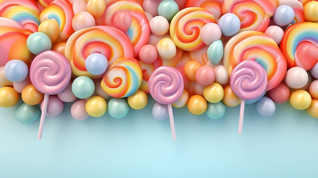 Design de pôster criativo de confeitaria vibrante apresentando um doce colorido de fundo com vista superior
