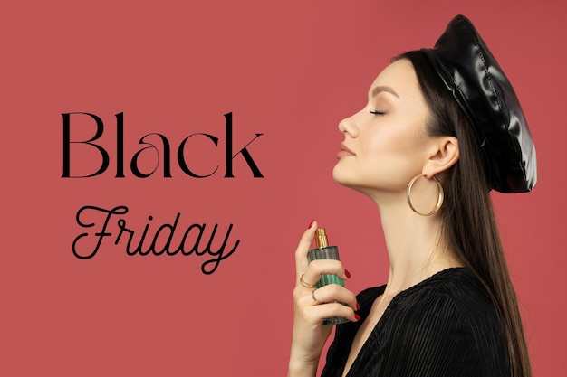 Foto design de pôster da black friday com uma garota