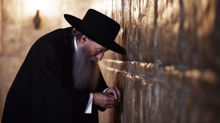 Foto design de pôster editável em psd do yom kippur com homem judeu usando talit