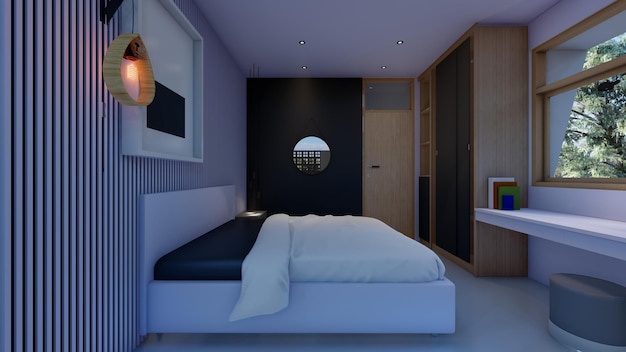 design de quarto com moldura vazia simulação de inspiração interior ilustração 3d