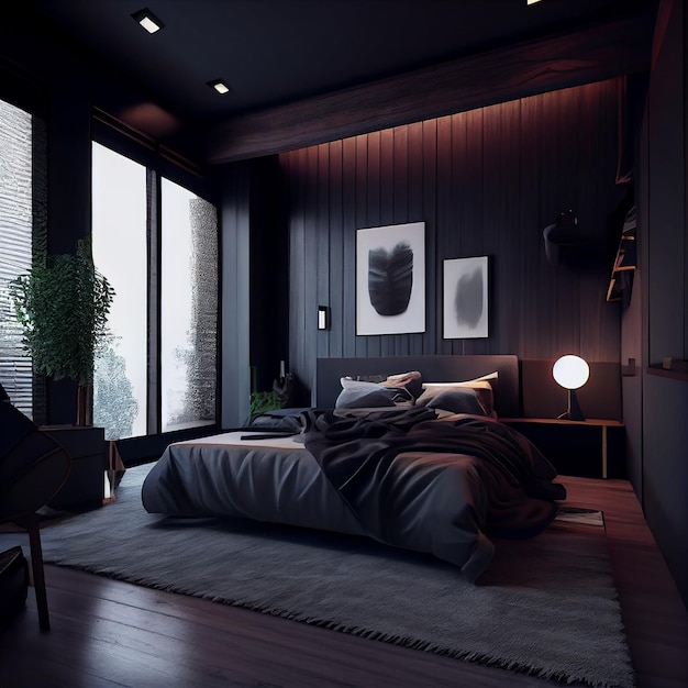 Design de quarto de interior moderno minimalista azul escuro IA generativa