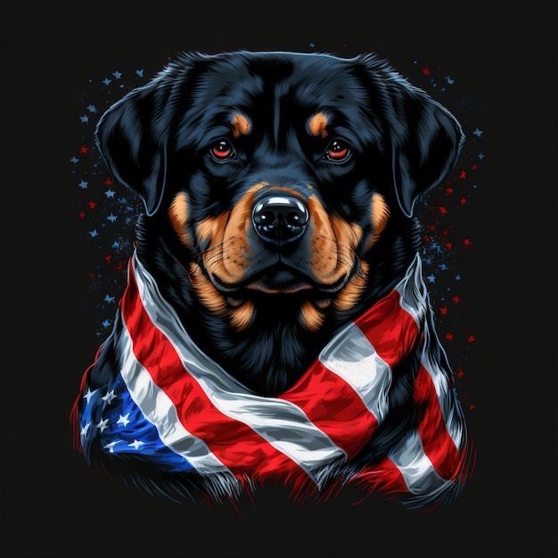 design de rottweiler com bandeira americana