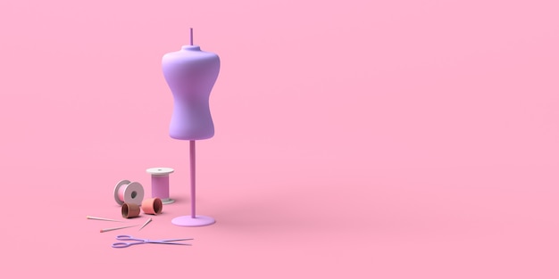 Design de roupas de moda com manequim. Copie o espaço. Ilustração 3D.