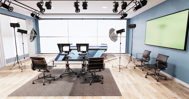 Design de sala azul do estúdio de notícias Pano de fundo para programas de TV
