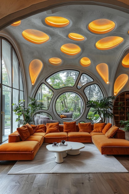 Design de sala de estar Art Nouveau moderno que personifica a elegância estilo contemporâneo twist harmonizando linhas limpas texturas luxuosas sotaques artísticos sofisticados espaço convidativo relaxamento