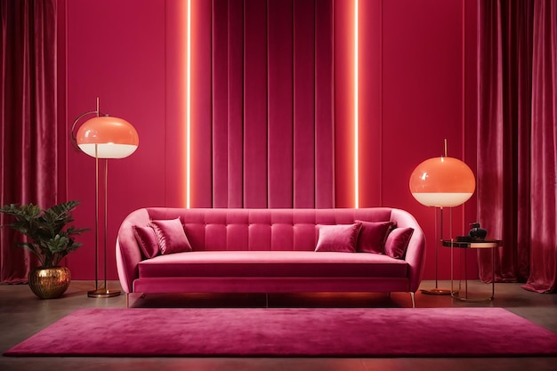 Design de sala de estar de interior colorido veludo cor néon luxo