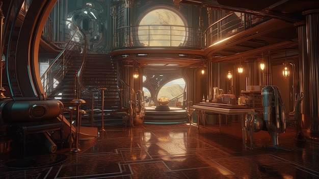 Design de sala de estar estilo steampunk AI