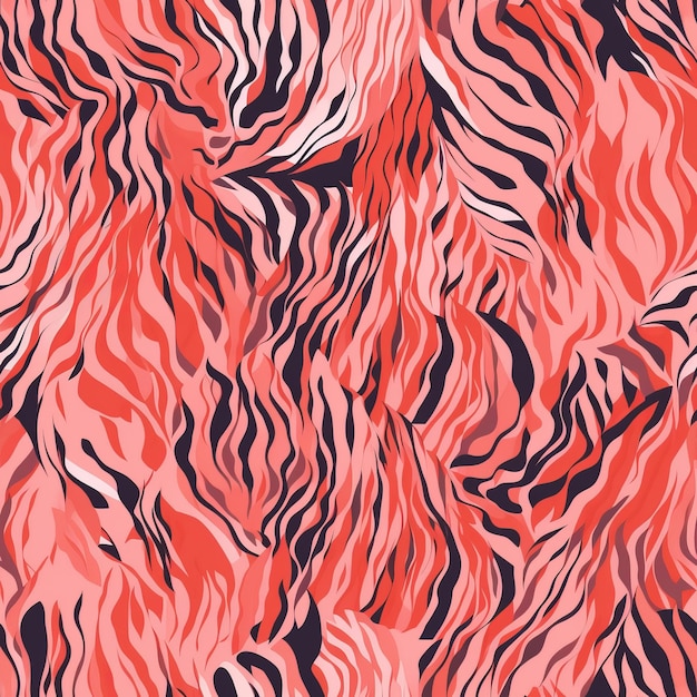 Design de tecido de pele de tigre rosa sem costura com texturas listradas e padrões de animais como listras de tigre e geração de zebra AI