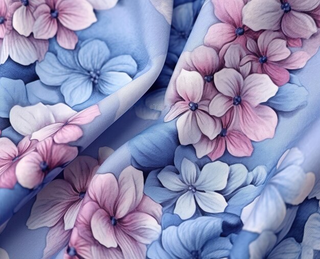 Design de tecido floral com azul e roxo