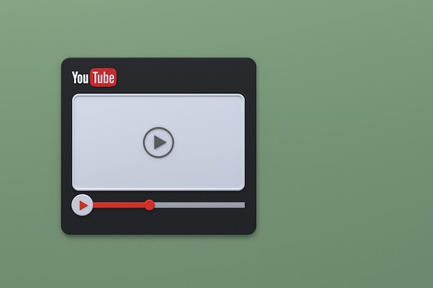 Design de tela 3d do player de vídeo do youtube ou interface do player de mídia de vídeo