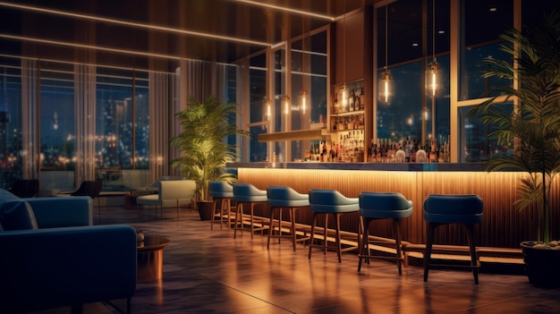 Design de um bar interno em uma casa de design ultra realista bela luz led