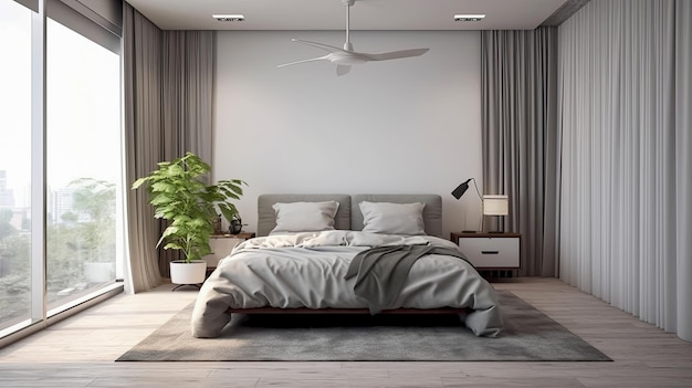 design de um quarto aconchegante em estilo minimalista usando apenas materiais naturais gerados por IA