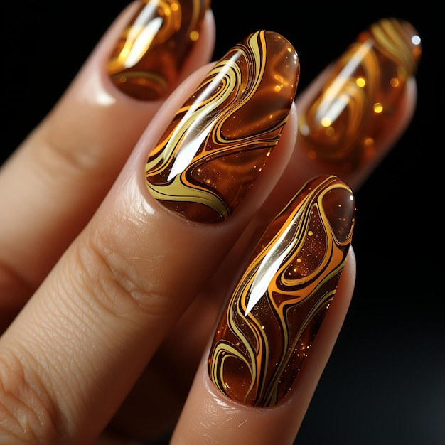 Design de unhas de ouro líquido com efeito de ouro líquido Molten Me Concept Idea Sessão de fotos de arte criativa