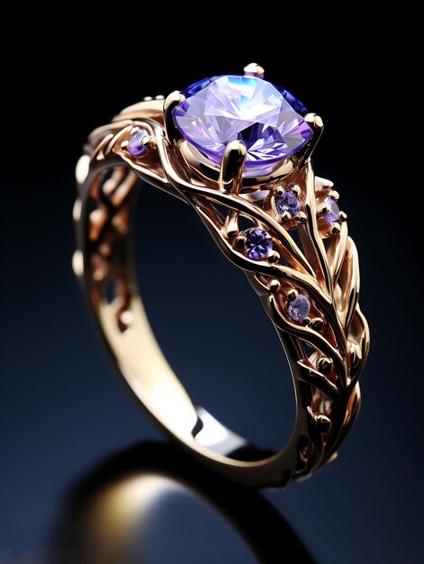 Design des modernen königlichen Ring Tanzanite Ring Rose Gold Scu isoliert auf Weiß Konzept Ideen kreativ