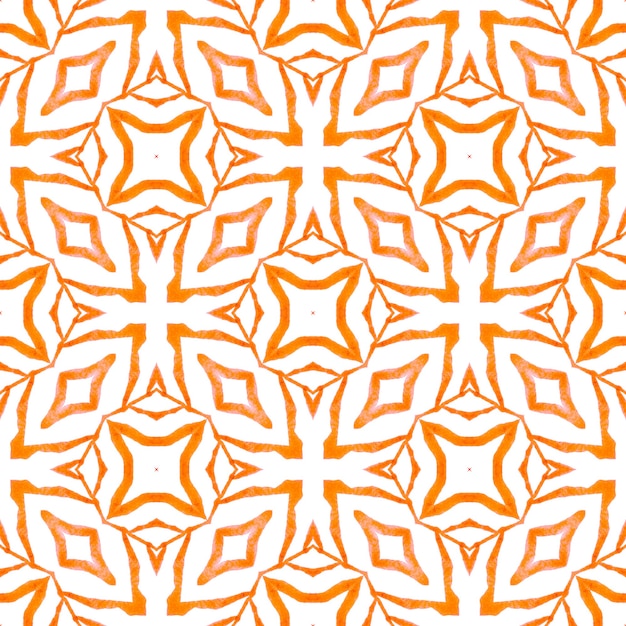 Design desenhado à mão arabesco. Projeto chique do verão do boho radiante laranja. Borda desenhada da mão árabe oriental. Impressão simpática pronta para têxteis, tecido para biquínis, papel de parede, embrulho.